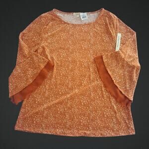 Womens Above and Beyond Dark Orange Brown & White Bell Sleeve Top Size 2XL